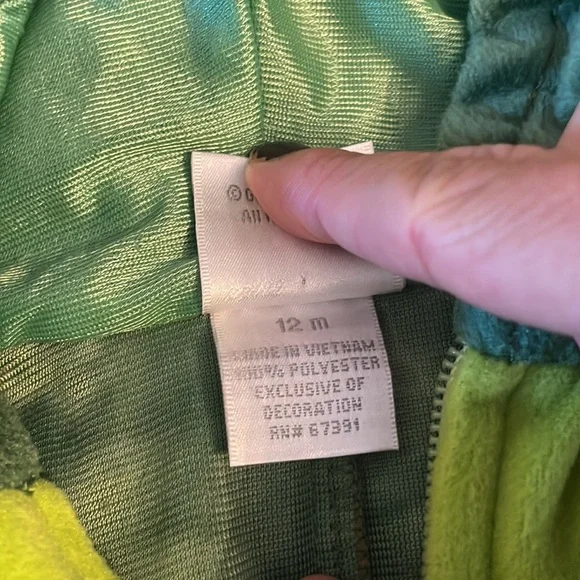 Little Kids Green Dinosaur Dragon Costume, full zip with tail, size 12 mo - Picture 6 of 11